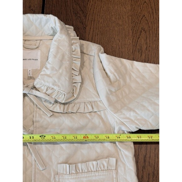 Avec Les Filles Quilted Cotton Tie Front Jacket Women’s M Cream Ruffles Pockets - Picture 8 of 10
